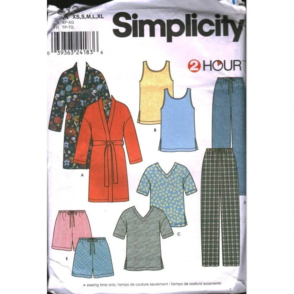 Simplicity 9330 Sleepwear Sewing Pattern Robe Tank Top V-Neck Pants Shorts XS-XL
